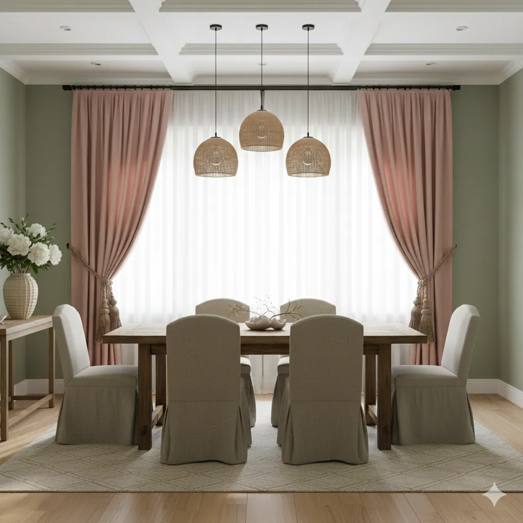  Harmoninen ruokailutila verhoilla