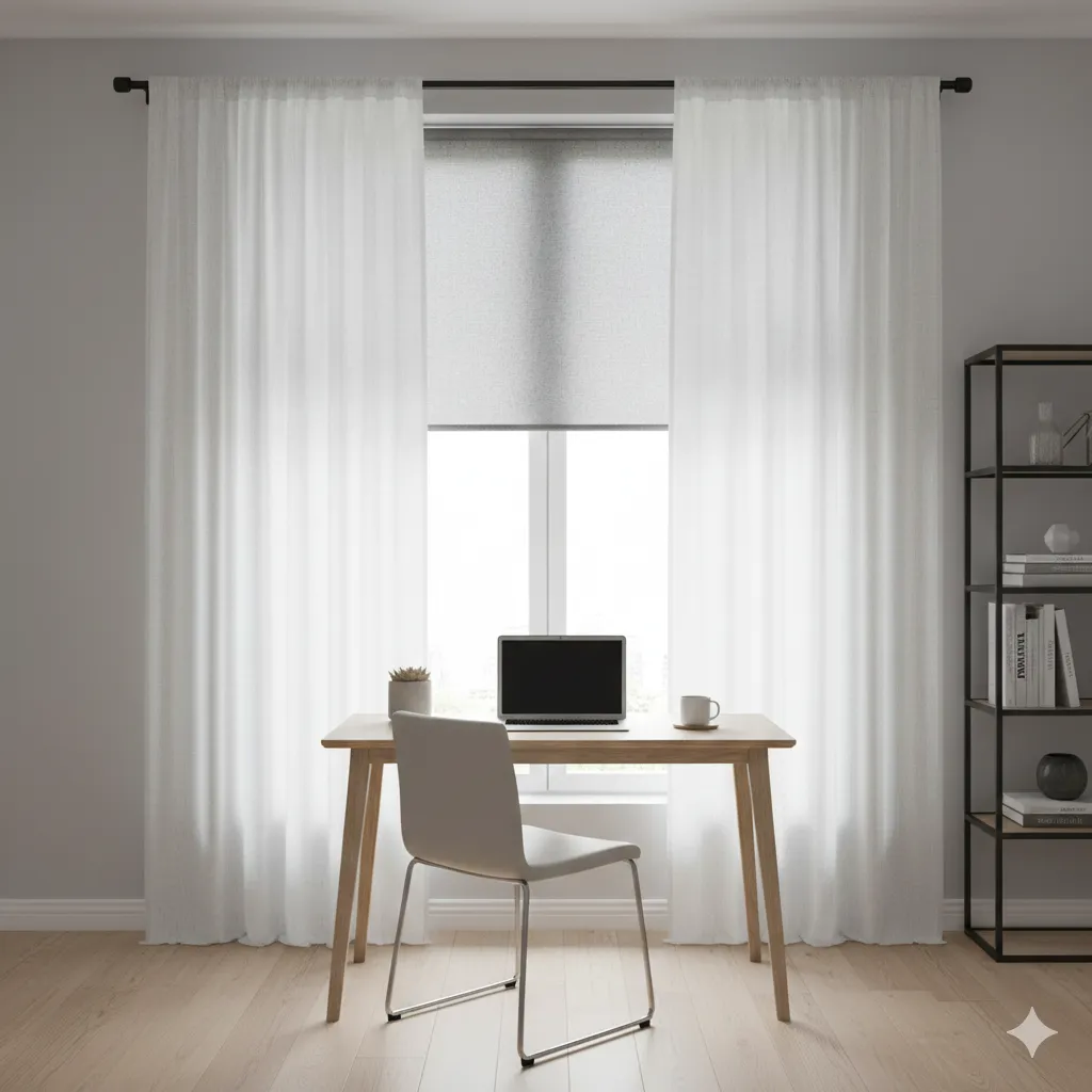  Työhuoneen verhot toimivat yksinkertaiset